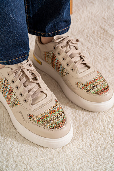 Mulini Hasır Modelli Yazlık Krem Kadın Sneaker