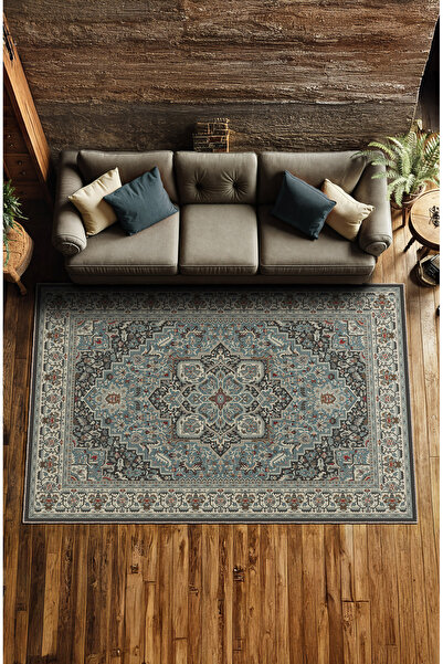 BigArts Home Yeşil Klasik Desenli Şönil Yuvarlak Salon Mutfak Kilim Yolluk