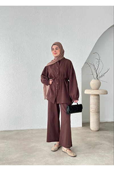 My Blog Barna Vanessa 100% pamut derékba kötött léggömb ujjú szett - 039