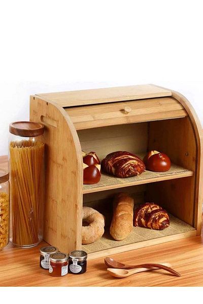 Living Bamboo Bread Box Beige 37X36X18 cm