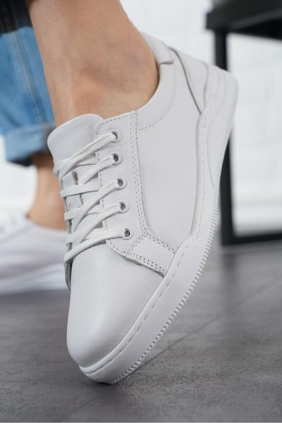 Moda Pie Ferrew Flat Tied Genuine Leather Women's Shoes White Leather