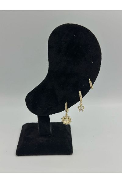 MyladyAccessoriess Zircon Stone Detailed Minimal Star Set Earrings Silver