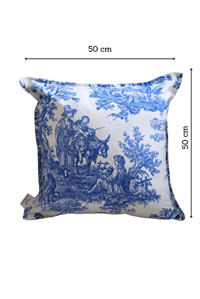 Beige & Stone Синя декоративна наволочка з вінтажним візерунком, 50x50
