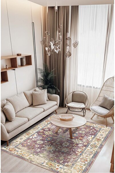 BigArts Home Mürdüm Zeminli Vintage Oushak Tarzı Halı Dijital Şönil Halı