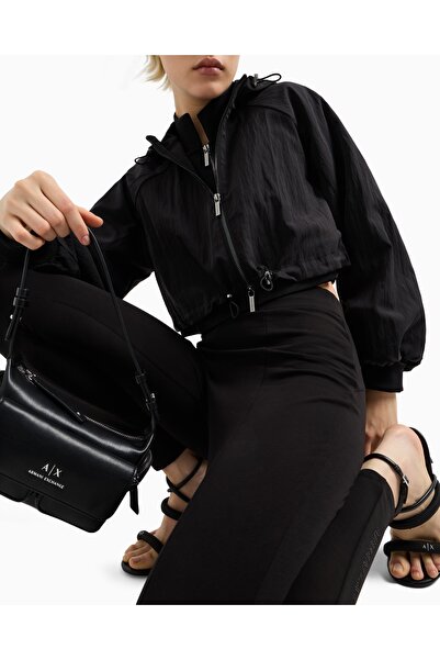 Armani Exchange Kadın Slim Fit Beli Elastik Bantlı Pamuklu Siyah Tayt XW000369 AF12826-UC001