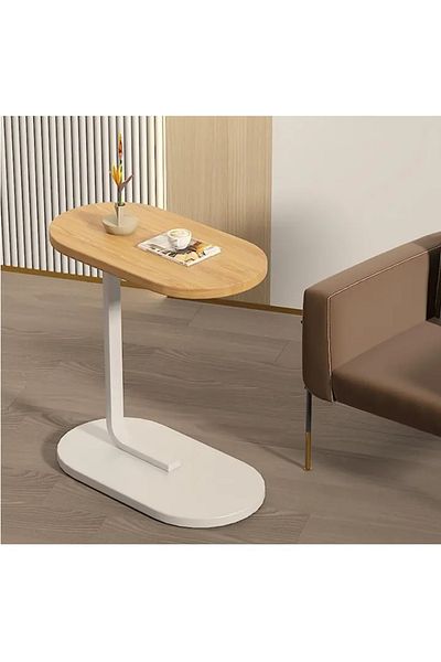 Herum Masă de cafea ovală, blat MDF, pentru living, maro/alb, 45 x 28 x 59,5 cm