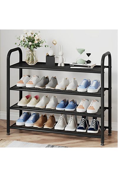 Herum Metal shoe rack with 4 shelves, Black, 63 x 25 x 73 cm