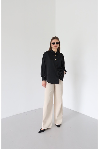 Fashionbox κλασικό πουκάμισο με κρυφό πατίνι από σατέν ύφασμα