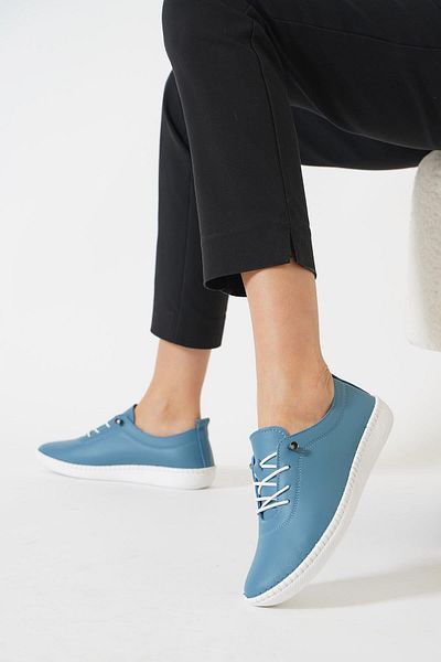 Moda Pie Negade Talpă Cusută Pantofi Damă Piele Veratică Denim Blue Skin