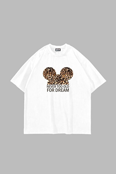 Bak Moda Leopard For Dream Štampano Oversize kroj Unisex bela majica