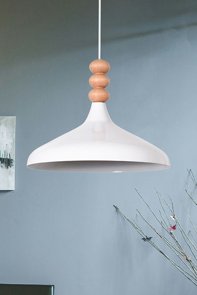 Modavize Nil Modern Design Wooden Detailed Metal Cafe - Kitchen White Color Single Chandelier (35 cm)