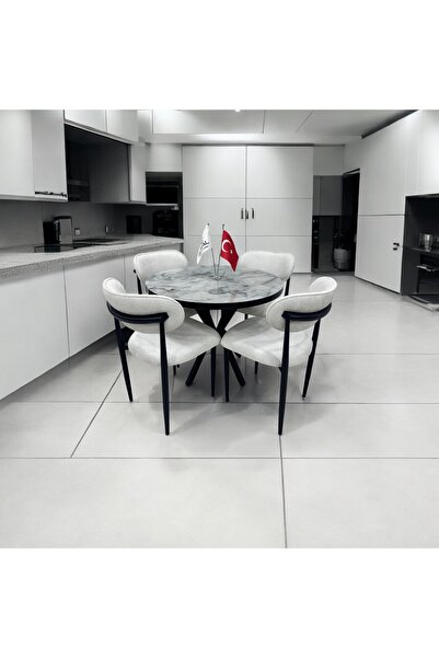 ROYALİSA TABLE CHAİR ROYALİSA MERMER DESENLİ LARA MUTFAK MASASI TAKIMI 4 KİŞİLİK