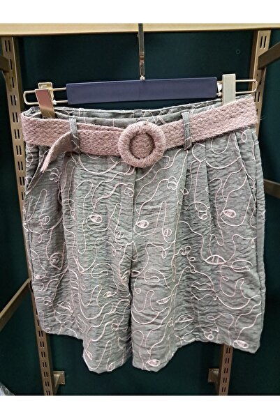 AyceButik NAKIŞ İŞLEMELİ HASIR KEMERLİ ŞORT