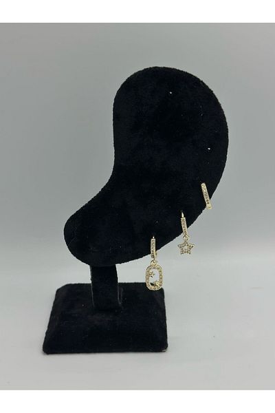 MyladyAccessoriess Star and Zircon Stone Detail Set Earrings Silver