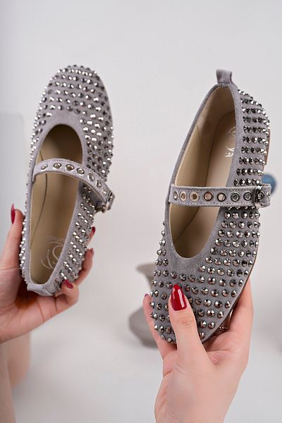 NOSEY SHOES MODEL ALINA PIELE VERITĂ SILVER STONE DETALIAT ZILNIC PANTOFI DE FEMEIE