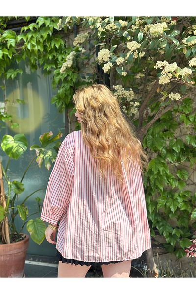 stcococix since 1990 Striped Oversize Shirt Double Pocket Twill Fabric