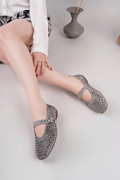NOSEY SHOES MODEL ALINA PIELE VERITĂ SILVER STONE DETALIAT ZILNIC PANTOFI DE FEMEIE