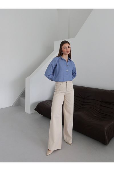 Fashionbox cămașă cu mânecă joasă din țesătură de vară cu aspect denim