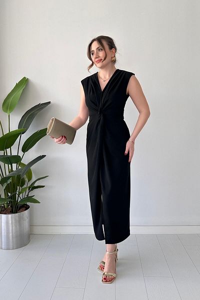 MaziButik Φόρεμα Crepe με κόμπο στήθος μαύρο