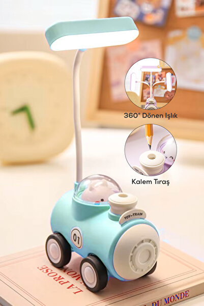 DEMPOWER Tren Görünümlü Kalemtıraşlı Gece Lambası Mavi Renk