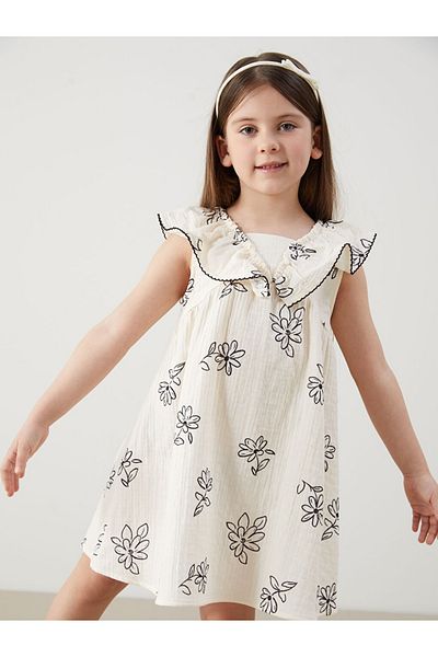 LC Waikiki Rochie de muselina pentru fete LCW Kids Ecru Floral