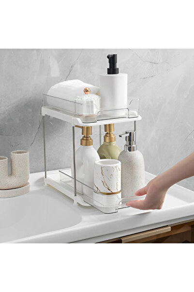 Herum Organizer with 2 plastic trays, sliding, White/Transparent, 20 x 29 x 2...