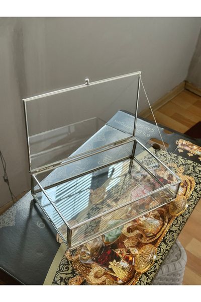 LeesHome Cutie de ciocolată cu capac de sticlă pentru logodnă, dimensiune mică, argintiu