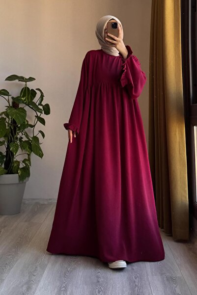 ANDE Kolu Fırfırlı Elbise - Bordo