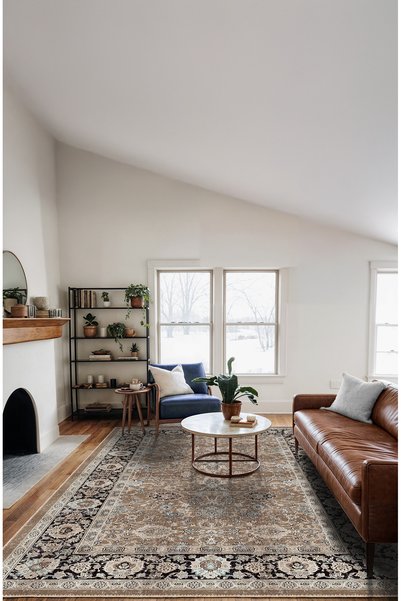 BigArts Home Kahve Siyah Vintage Şönil Halı Yuvarlak Mutfak Salon Halısı Kaym...