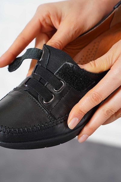 Moda Pie Pantofi de damă Mnia Rubber Velcro din piele naturală piele neagră