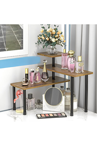 Herum Organizator bucatarie, cu 3 rafturi rotative, Maro/Negru, 66 x 17,5 x 38 cm