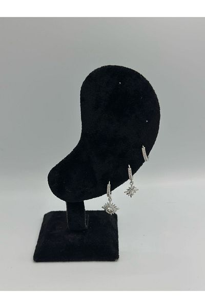 MyladyAccessoriess Solitaire and Polar Star Detail Set Earrings Silver