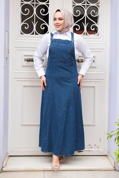 N.S NEVA STYLE Τζιν Navy Blue Hijab Gilet Φόρεμα 19131L