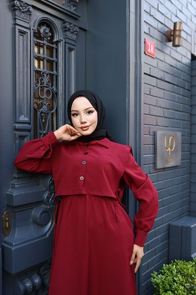 modessia Women Black Waist Shirred-Top Vest Dumbbell Crepe Suit Hijab Dress D001