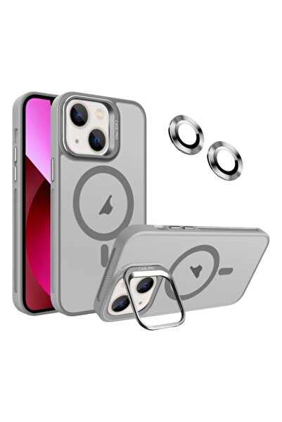 Fibaks Apple iPhone 13 Uyumlu Kılıf Standlı Mat Magsafe Metal Tuşlu Kamera Lens Hediyeli Wonk Kapak