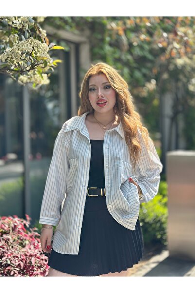 stcococix since 1990 Смугаста сорочка оверсайз з двома кишенями з бурюканової тканини