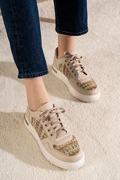 Mulini Straw Patterned Summer Cream Women's Sneaker