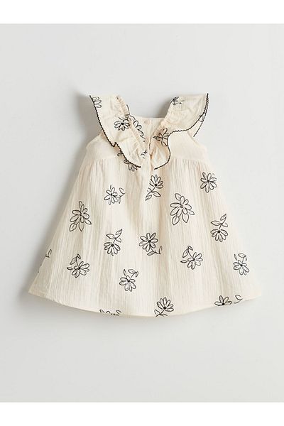 LC Waikiki Rochie de muselina pentru fete LCW Kids Ecru Floral