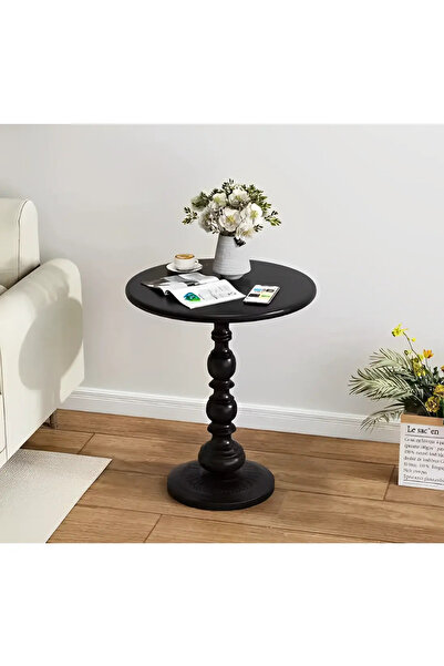 Herum Masuta de cafea rotunda, din metal, pentru living, Neagra, 42 x 52 cm