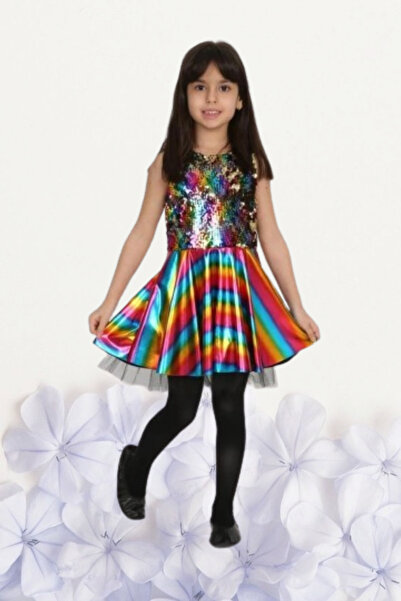 Nacar Tüllü Renkli Payetli Kısa Elbise R24