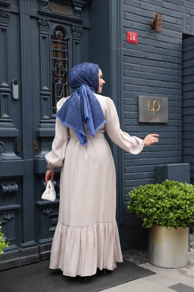 N.S NEVA STYLE Stone Detailed Stone Hijab Jacquard Dress 23891Tas