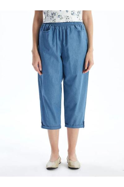 LC Waikiki LCW Grace Mavi Beli Lastikli Kadın Jean Kapri