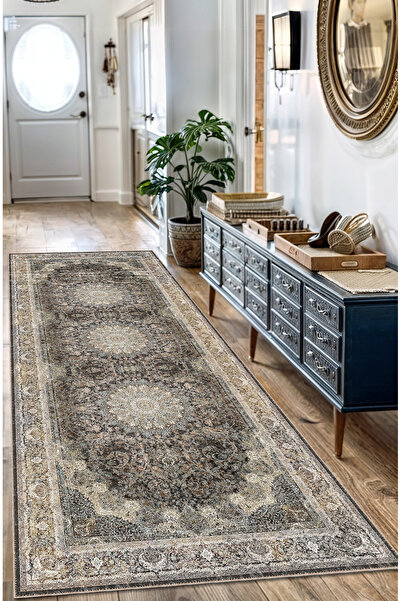 BigArts Home Vintage Kahverengi Salon Mutfak Halısı Yuvarlak Halı ve Yolluk Ş...