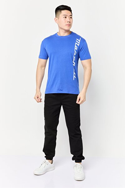 Maserati Men Crew Neck Short Sleeves Brand Logo T-Shirt, Blue