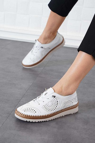Moda Pie Pantofi de damă din piele naturală cu talpă Resta, piele albă