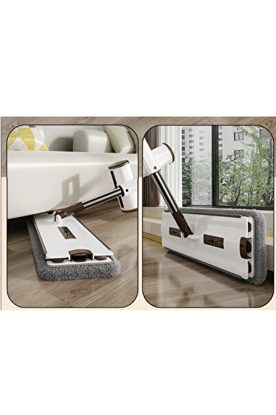 Herum Flat mop set with wringer, foldable bucket with wheels, 4 microfiber cloths, White/Grey, 8 liters