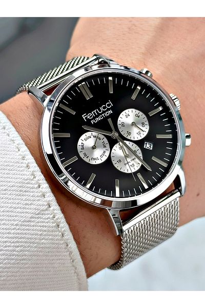 Ferrucci Men's Wristwatch - Steel and Leather Double, Waterproof, Functional Cord