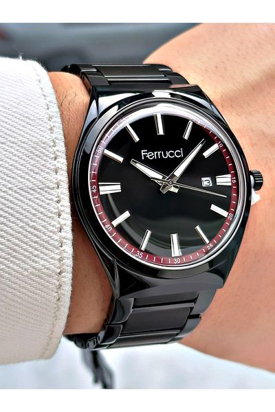Ferrucci men's Black Waterproof Steel Cord Wrist Watch - Special Design and Calendar