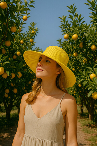 Mollycrush Vacanță și utilizare zilnică Pălărie galbenă de paie cu boruri largi