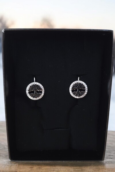 ErdoğanSilver 925 Ayar Gümüş Hayat Ağacı Küpe - Zirkon Taşlı, Rodyum Kaplama, Hediyelik Şıklık